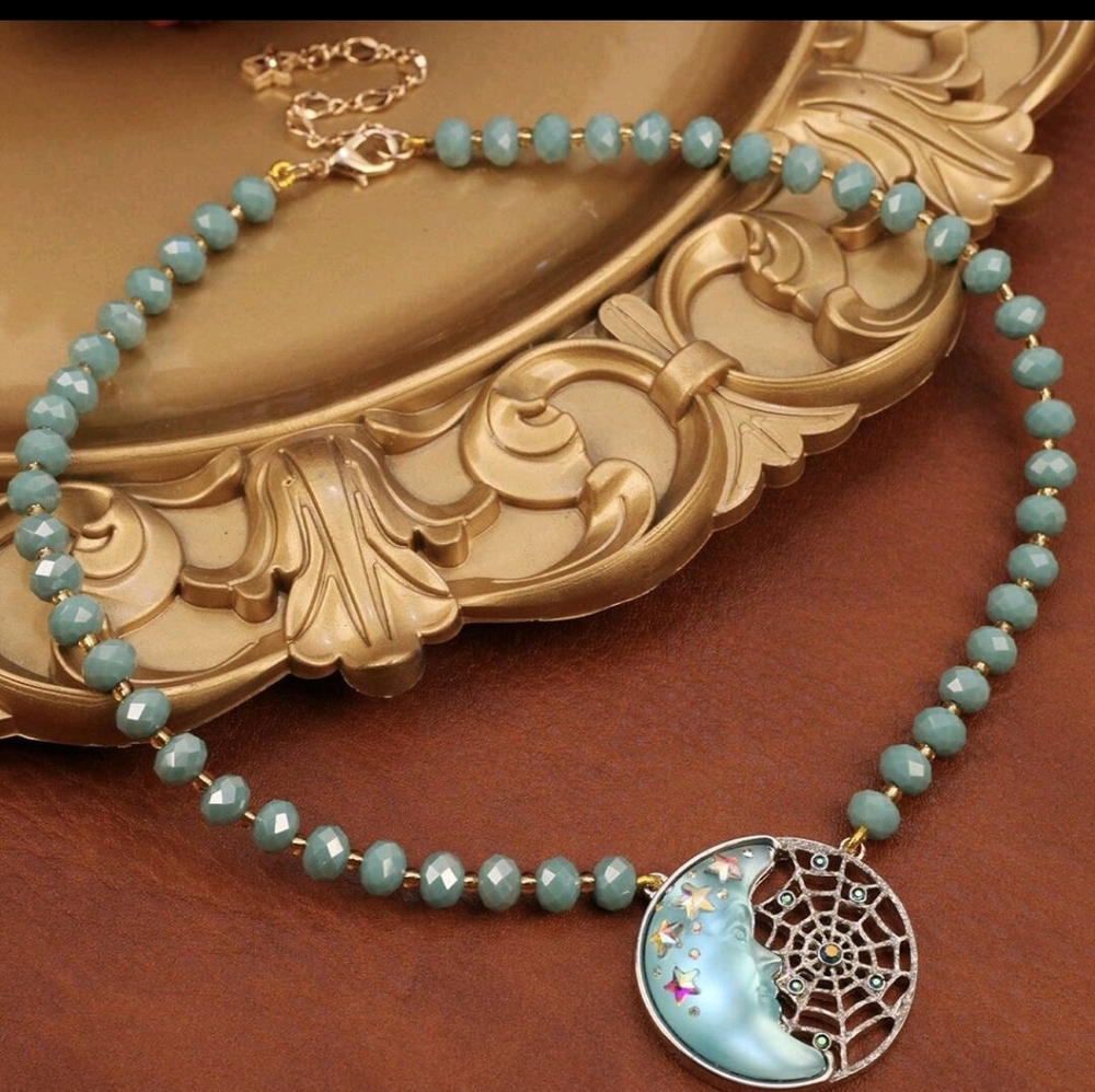 Kirks Folly Blue Moon Face Web Necklace - Picture 6 of 11